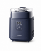 Navy 1L compressor ice cream maker with clear lid and touch controls on a white background