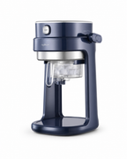 Navy electric shaved ice maker with clear ice chamber on a white background