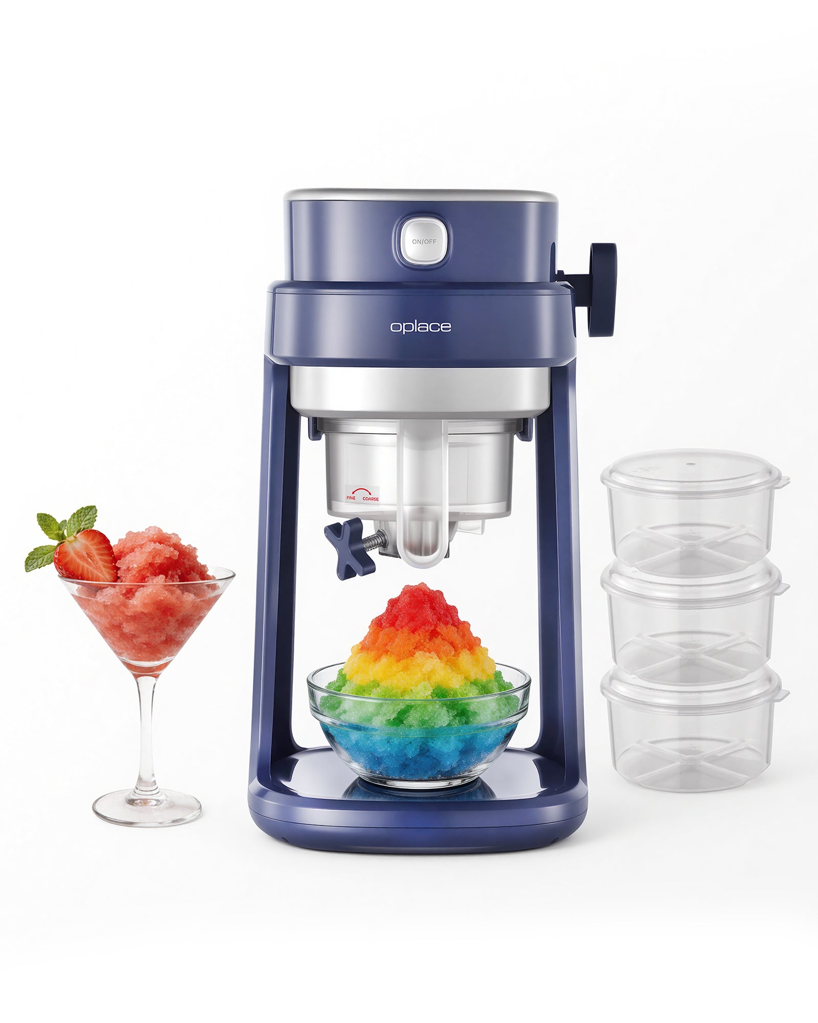 Electric Shaved Ice & Snow Cone Maker - One-Touch Operation, Adjustable Texture with 2 Ice Molds (Dark Blue) - OPLACE Home Series