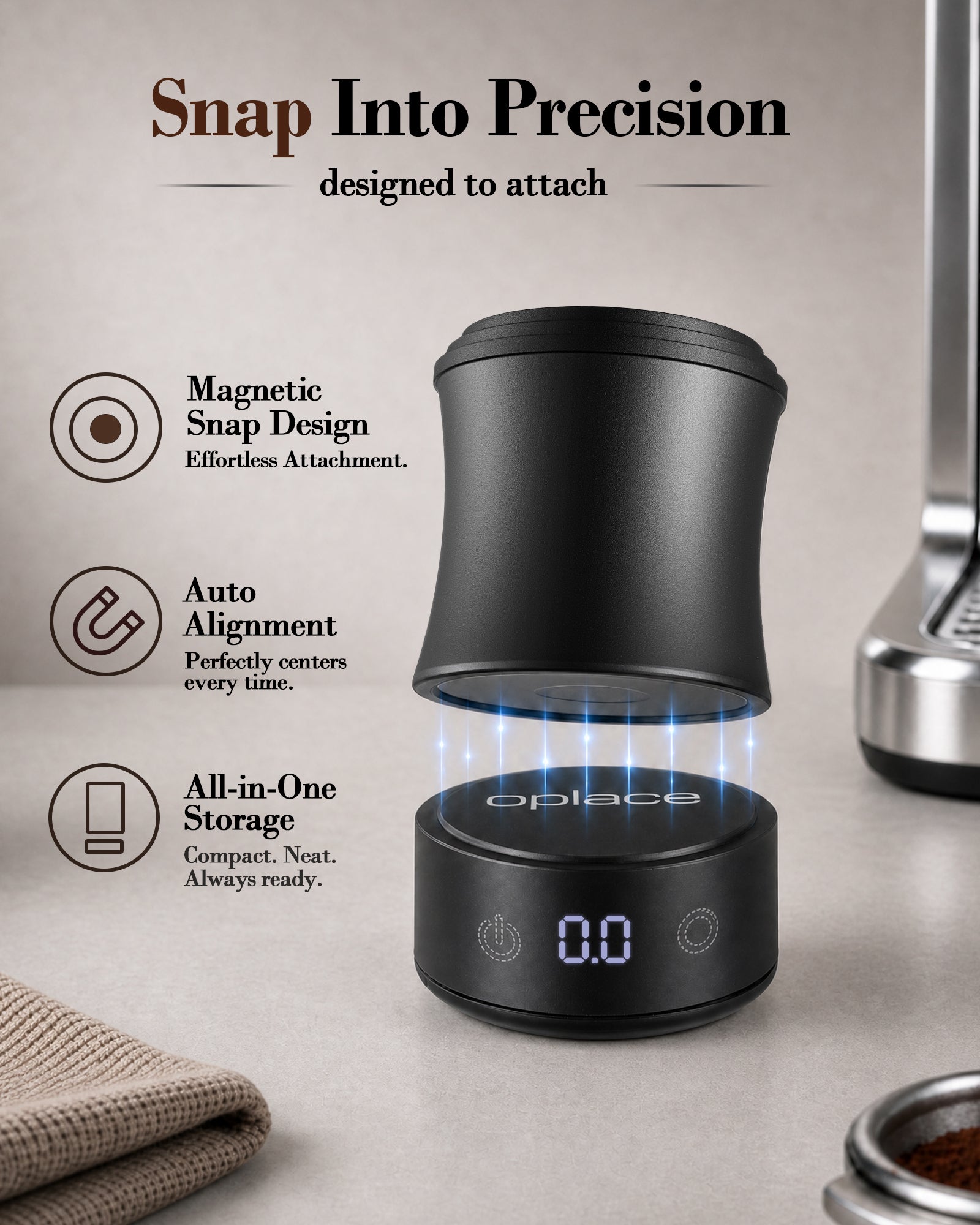 OPlace 2-in-1 Espresso Scale & Dosing Cup – 0.1 g / 500 g