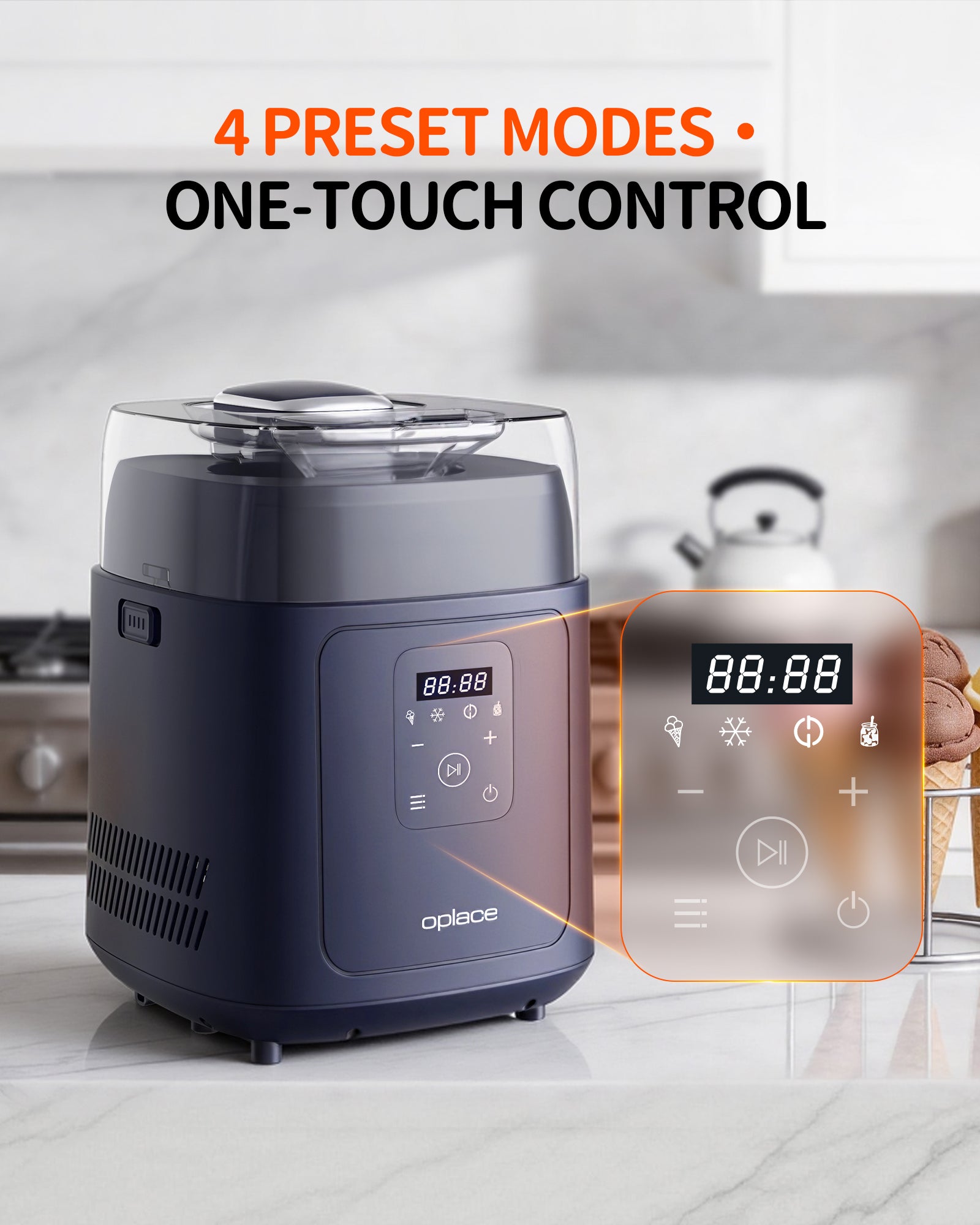 OPlace Home Compressor Ice Cream Maker - No Pre-Freezing (1L)