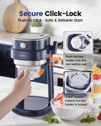 Hand locking the clear ice holder into the click-lock slot under the machine head