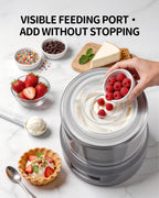 Raspberries added through the clear lid opening while frozen dessert churns