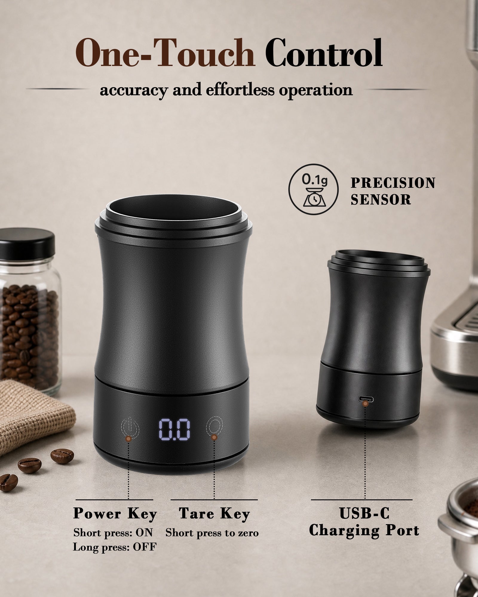 OPlace 2-in-1 Espresso Scale & Dosing Cup – 0.1 g / 500 g