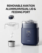 Exploded view of the clear lid, removable bowl and power adapter for the navy ice cream maker