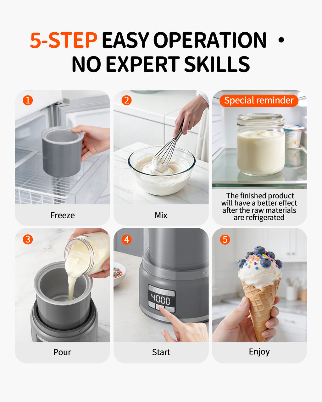 OPLACE 2L Bottom-Drive Ice Cream Maker