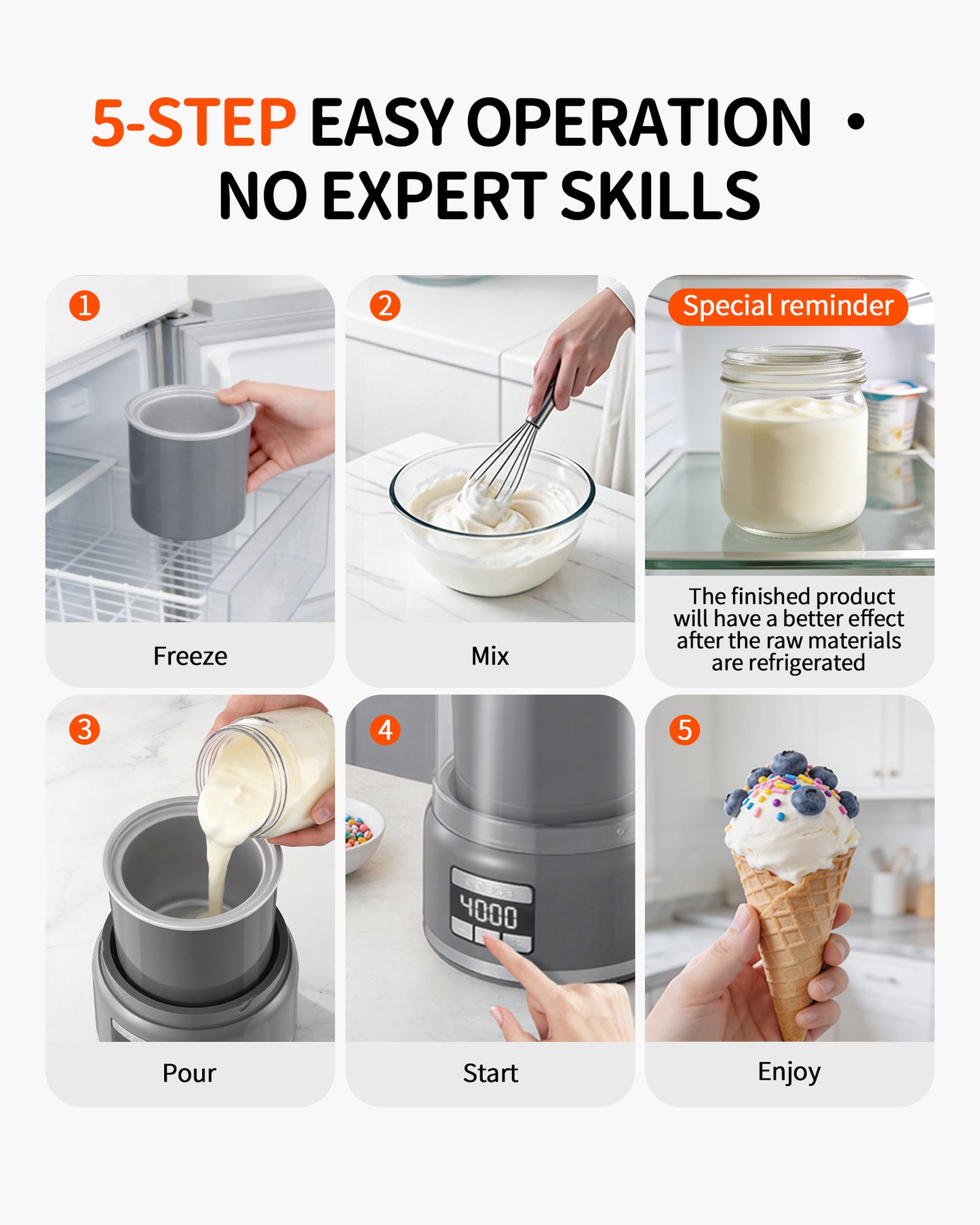 OPLACE 2L Bottom-Drive Ice Cream Maker