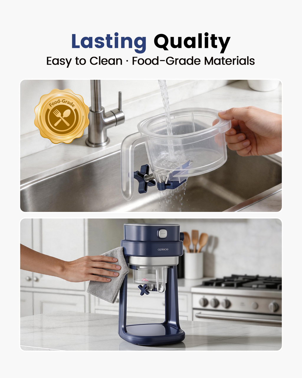 Electric Shaved Ice & Snow Cone Maker - One-Touch Operation, Adjustable Texture with 2 Ice Molds (Dark Blue) - OPLACE Home Series