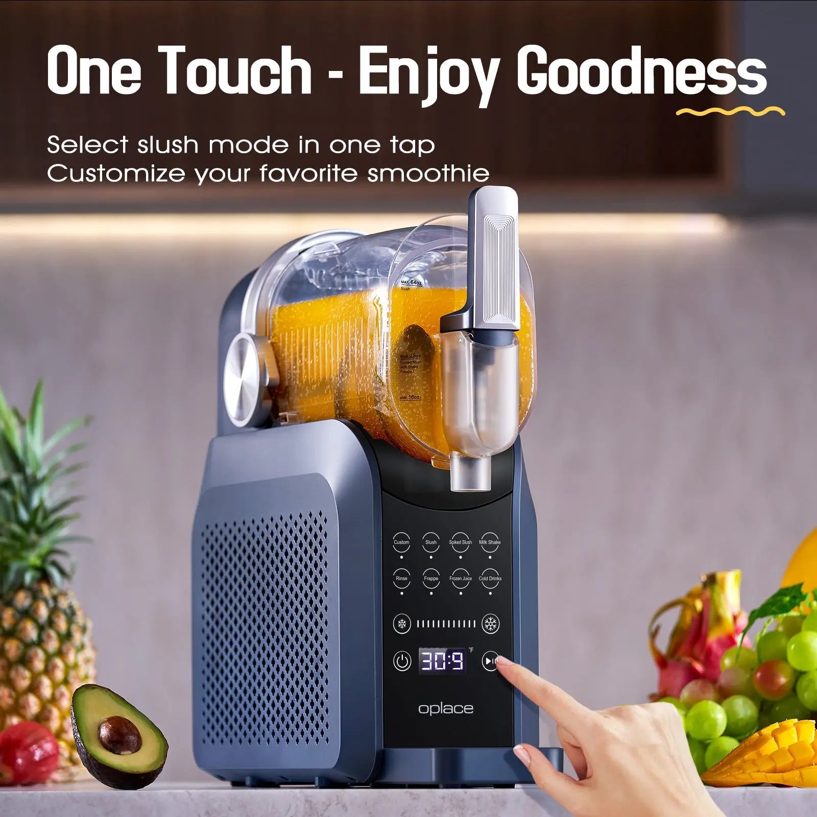 Slushie Machine, No Ice Needed All - in - One Slushy Maker for Home, Real - Time Temp Display, Auto - Clean, 7 Preset Frozen Margaritas, Cocktails, Frappés, Smoothies, Milkshakes and More (Blue) - OPlace
