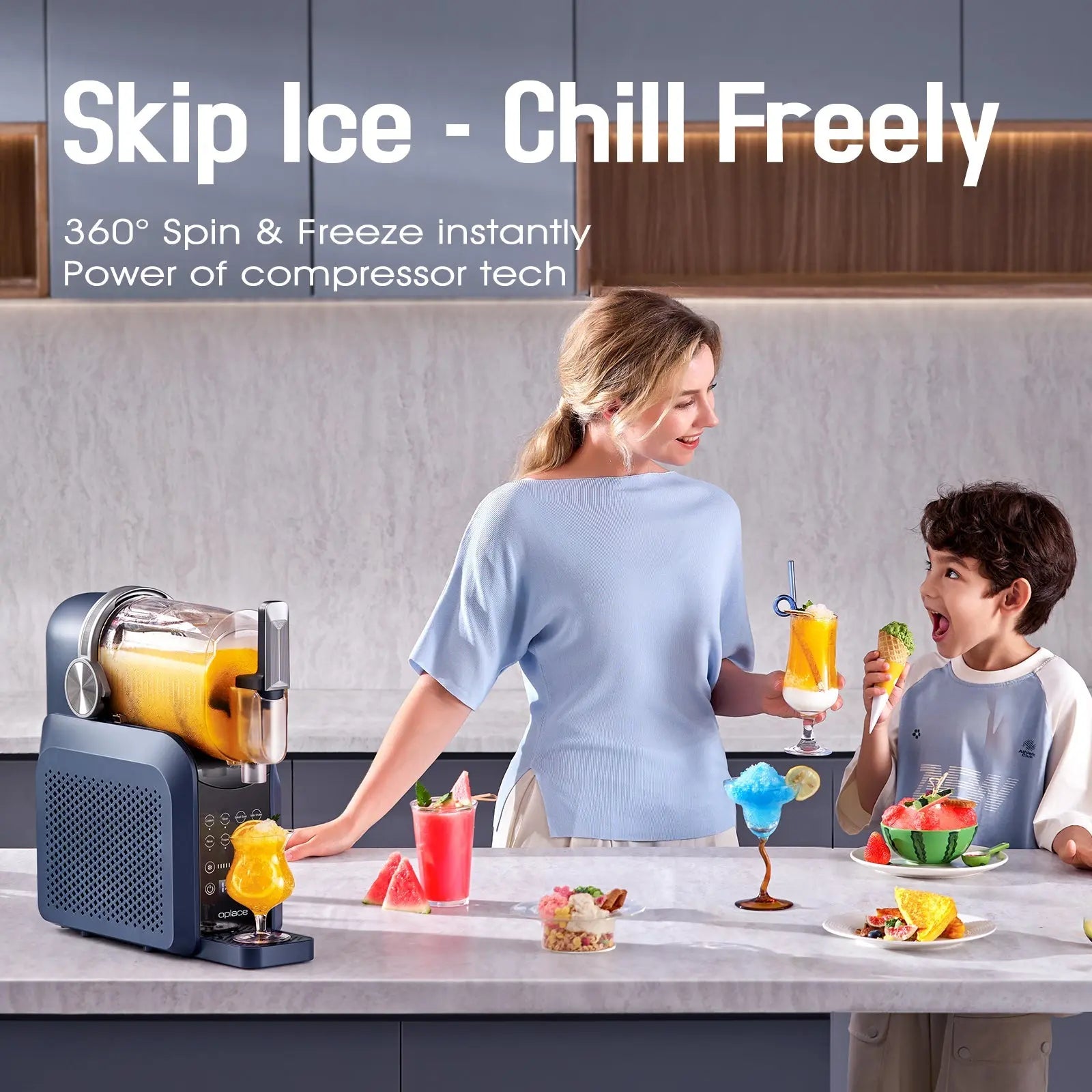 Slushie Machine, No Ice Needed All - in - One Slushy Maker for Home, Real - Time Temp Display, Auto - Clean, 7 Preset Frozen Margaritas, Cocktails, Frappés, Smoothies, Milkshakes and More (Blue) - OPlace