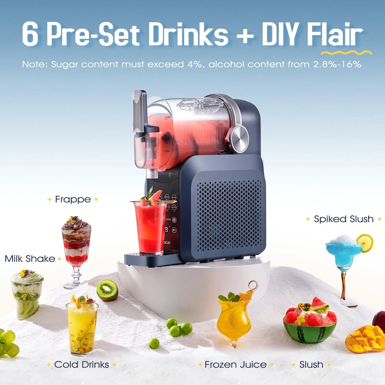 Slushie Machine, No Ice Needed All - in - One Slushy Maker for Home, Real - Time Temp Display, Auto - Clean, 7 Preset Frozen Margaritas, Cocktails, Frappés, Smoothies, Milkshakes and More (Blue) - OPlace