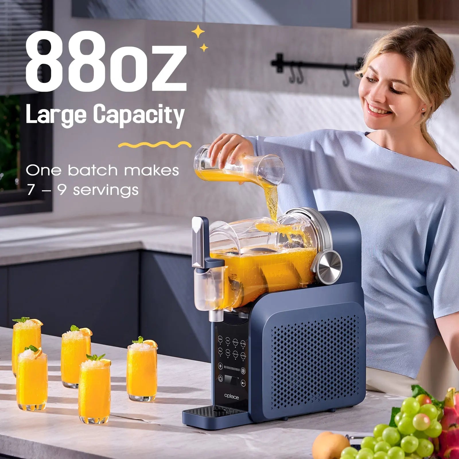Slushie Machine, No Ice Needed All - in - One Slushy Maker for Home, Real - Time Temp Display, Auto - Clean, 7 Preset Frozen Margaritas, Cocktails, Frappés, Smoothies, Milkshakes and More (Blue) - OPlace