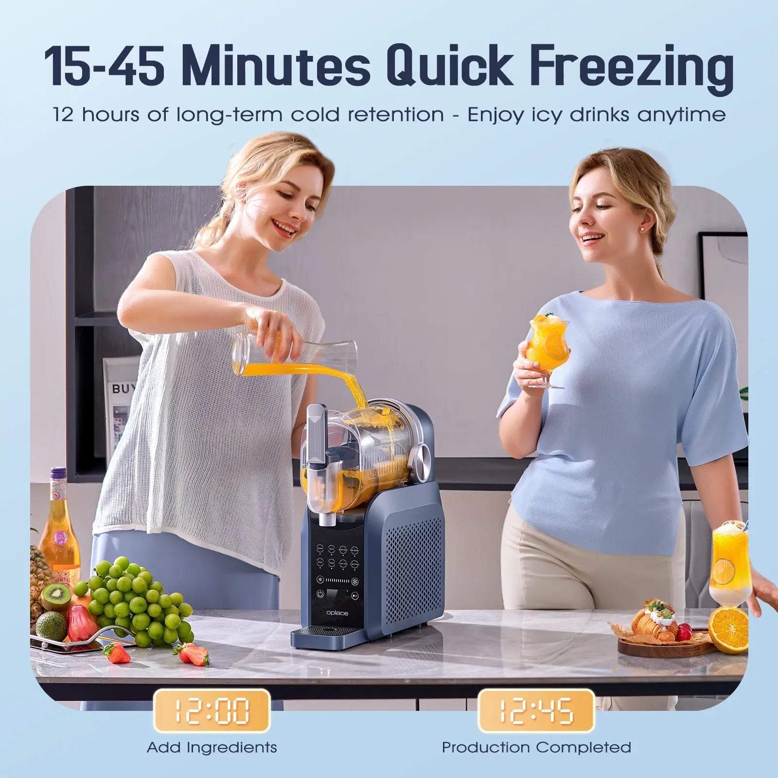 Slushie Machine, No Ice Needed All - in - One Slushy Maker for Home, Real - Time Temp Display, Auto - Clean, 7 Preset Frozen Margaritas, Cocktails, Frappés, Smoothies, Milkshakes and More (Blue) - OPlace
