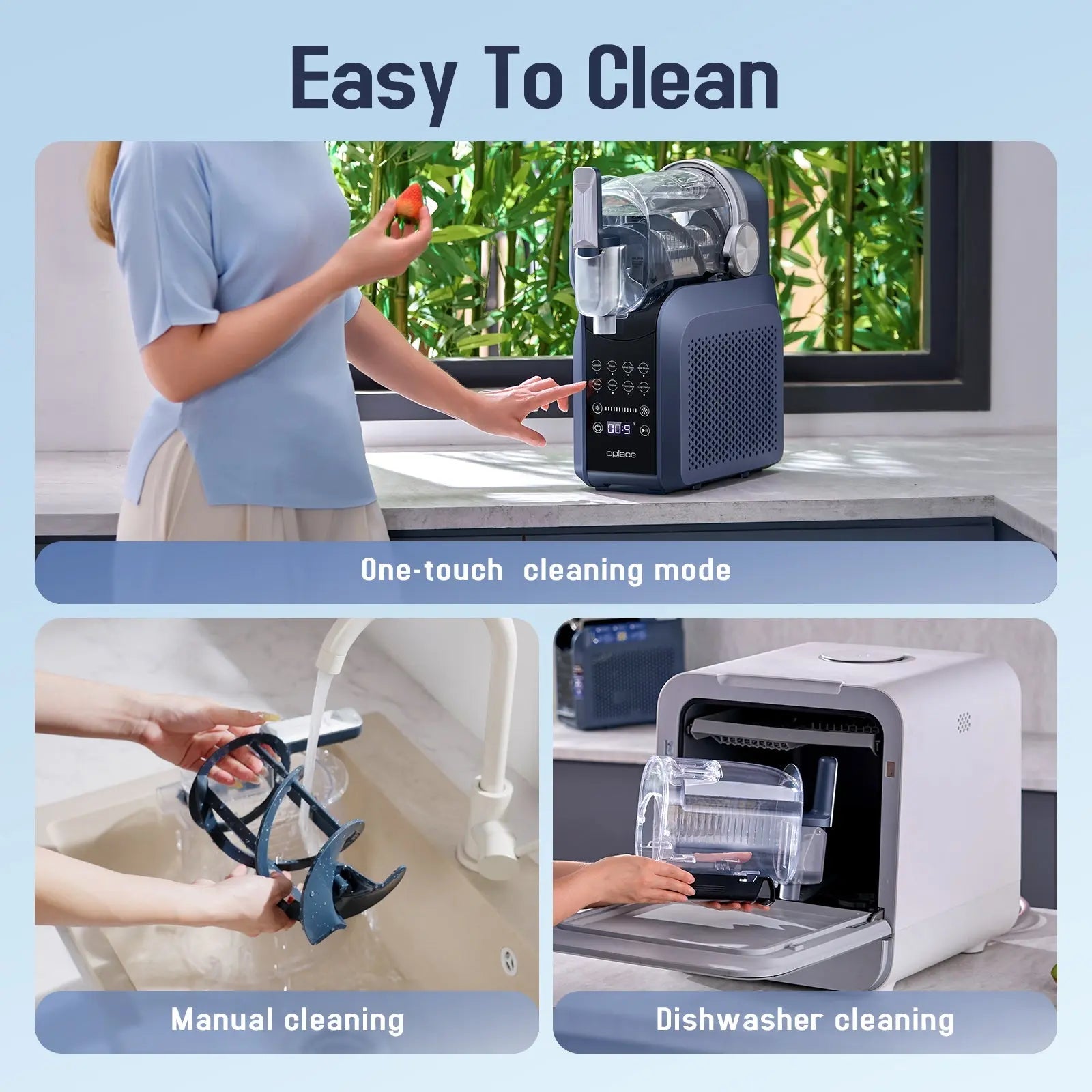 Slushie Machine, No Ice Needed All - in - One Slushy Maker for Home, Real - Time Temp Display, Auto - Clean, 7 Preset Frozen Margaritas, Cocktails, Frappés, Smoothies, Milkshakes and More (Blue) - OPlace